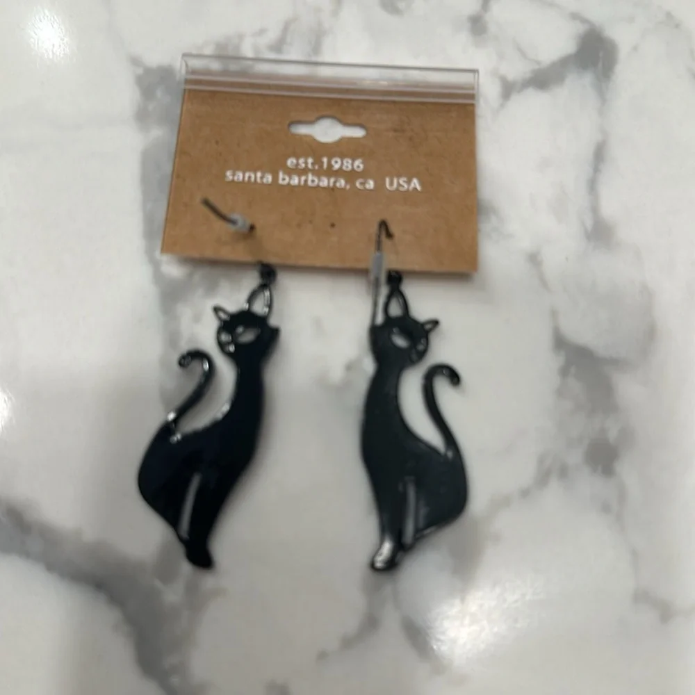Black cat drop earrings brand new